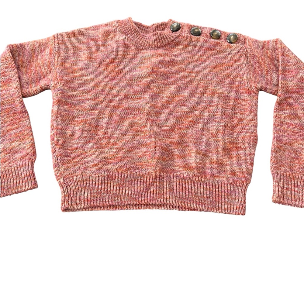 Sezane Coral Buttoned Crew Neck Sweater